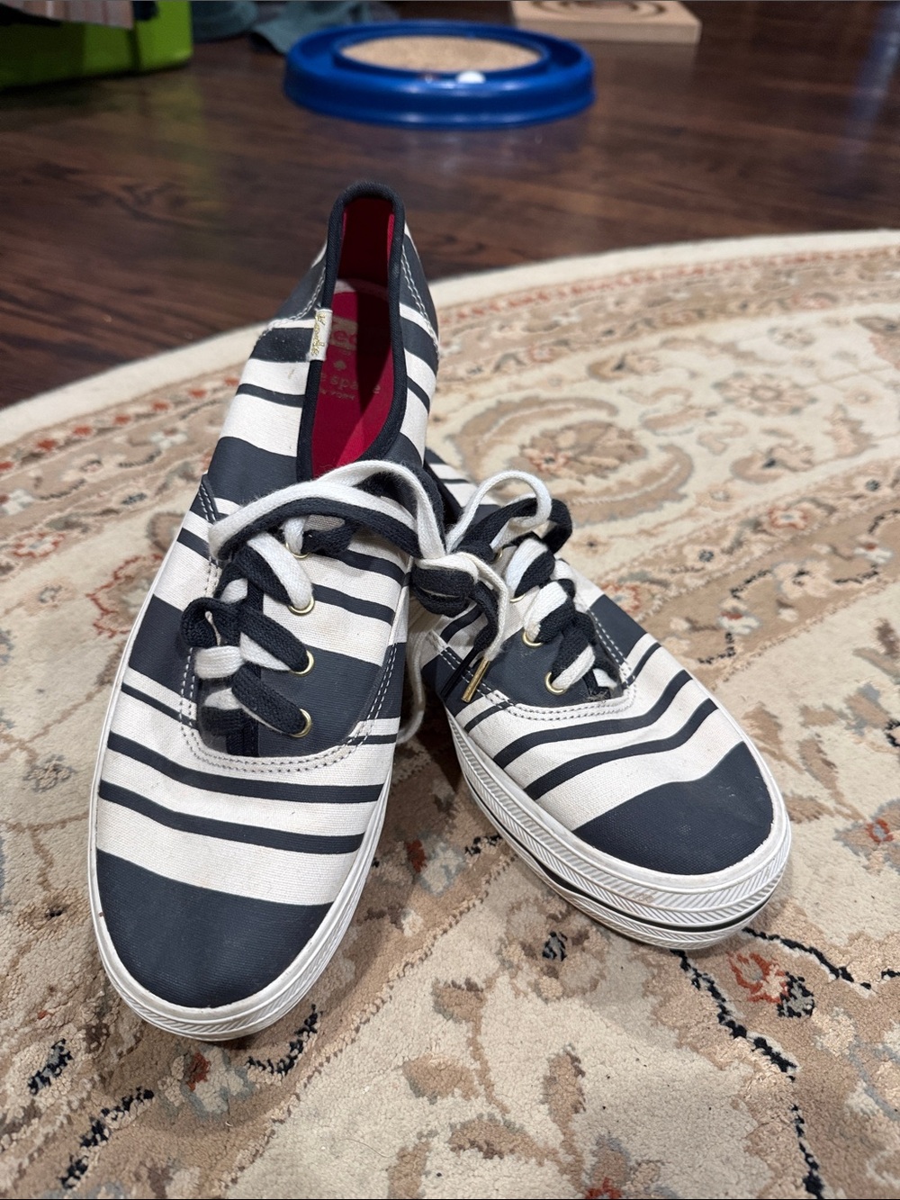 Striped Canvas Lace-Up Sneakers - Black and White